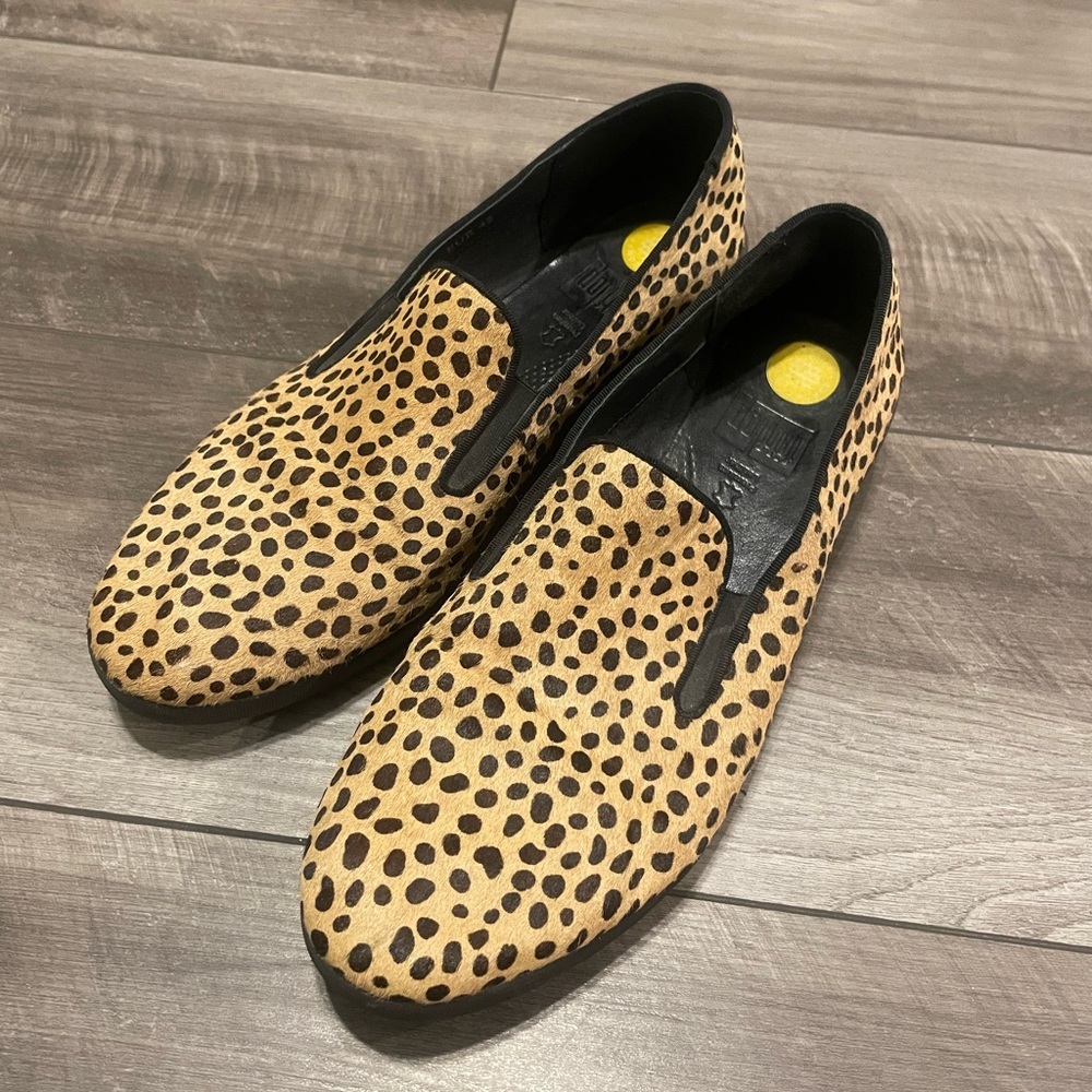 Fitflop Leather Leopard Print Slip-On Shoes Size Eur 42/9.5 US